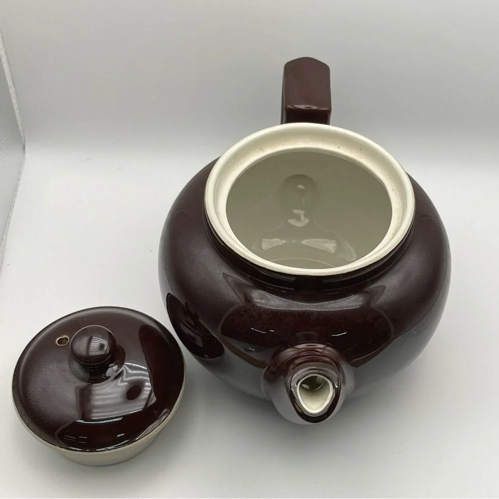 Vintage Hall China Brown‎ Teapot Ivory Interior USA Drip Glaze Vented Lid